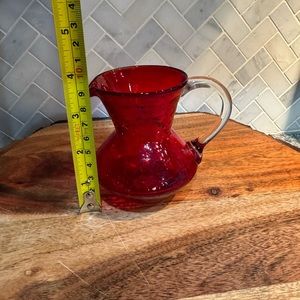 Small hand blown crackle glass pitcher